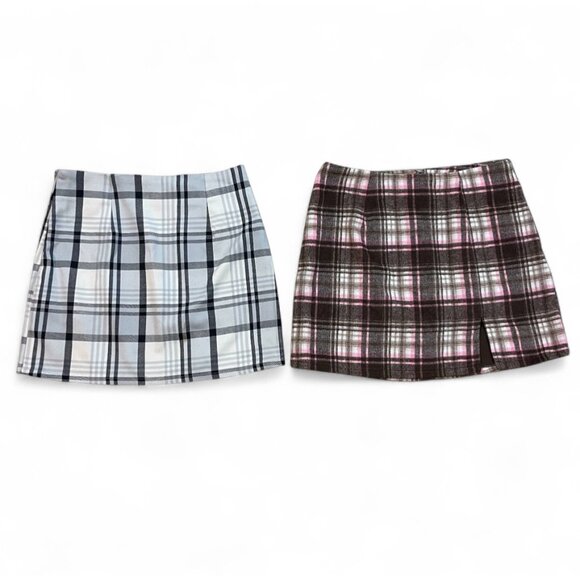 FOREVER21 Dresses & Skirts - FOREVER21 Women's Plaid Side Slit Mini Skirts Size M, (2 Mini Skirts)